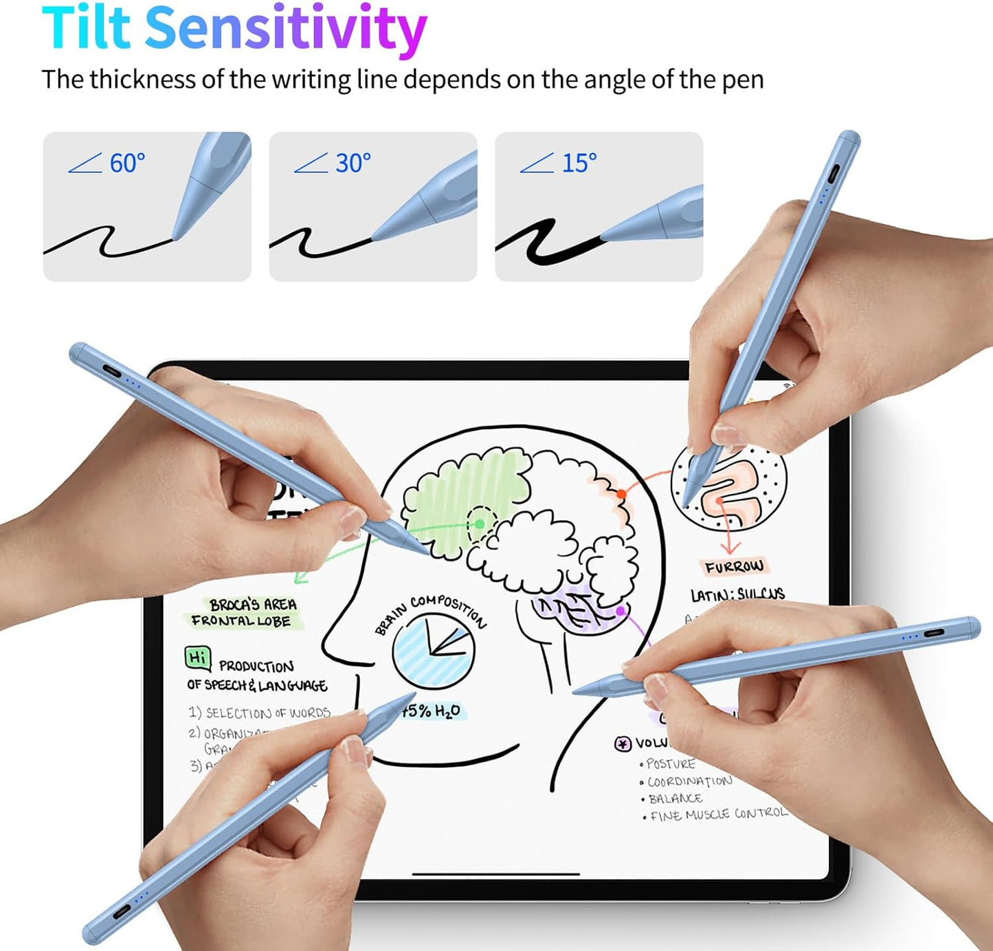 Stylus Pen for iPad, Fast Charging Pencil for Tablet with Palm Rejection, Tilt Sensitivity for iPad 6-10, Pro 11"/12.9"/M4, Air 3/4/5/M2, Mini 5/6, Blue