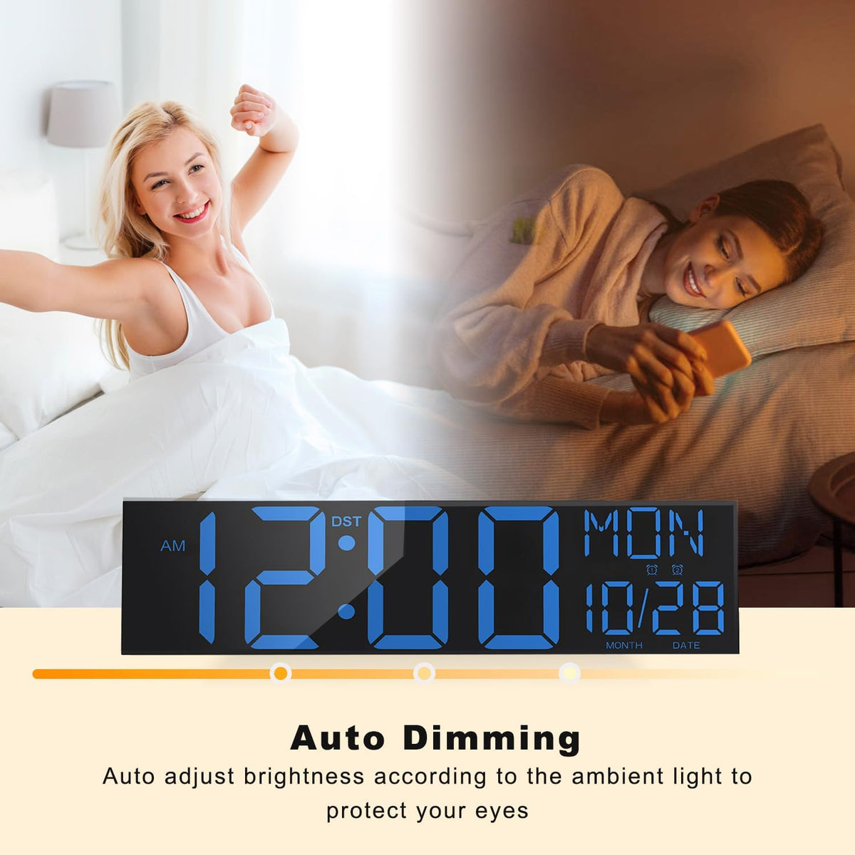JALL 30" Large Digital Wall Mount Clock with Remote Control, Alarm, Big LED, Countdown, Auto DST, Temperature for Living Room Classroom Desk, Xmas, Birthday Gift for Senior Men Women Mom Dad, Blue