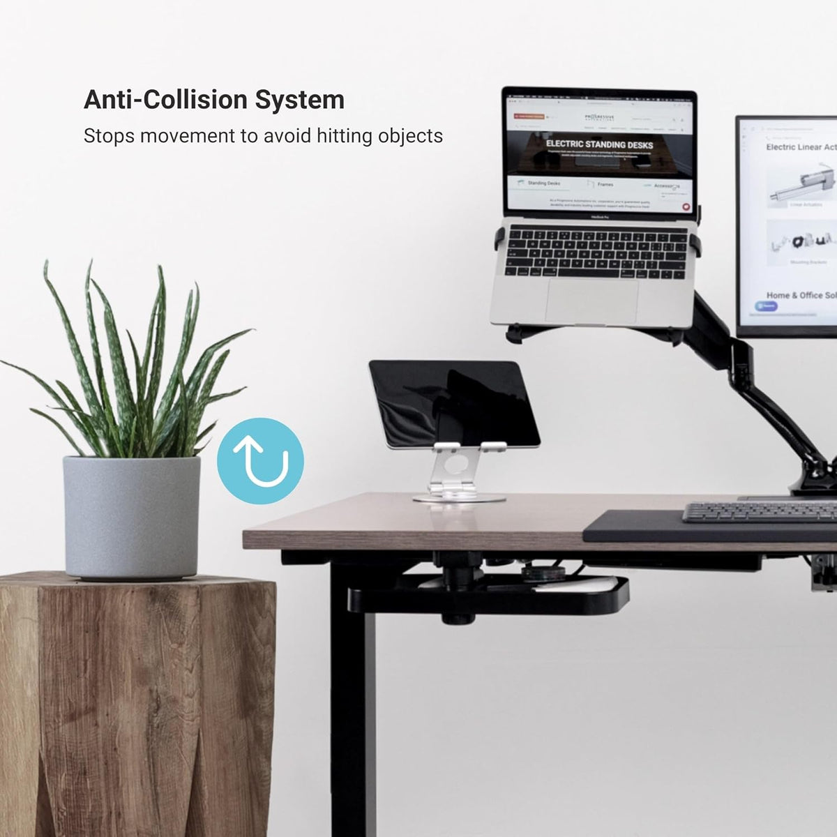 Progressive Desk Stand Up Height Adjustable Electric Standing Desk - 48" x 30" with Dual Motor, 3 Stages Sit Stand Table - Ebony Oak, White Frame