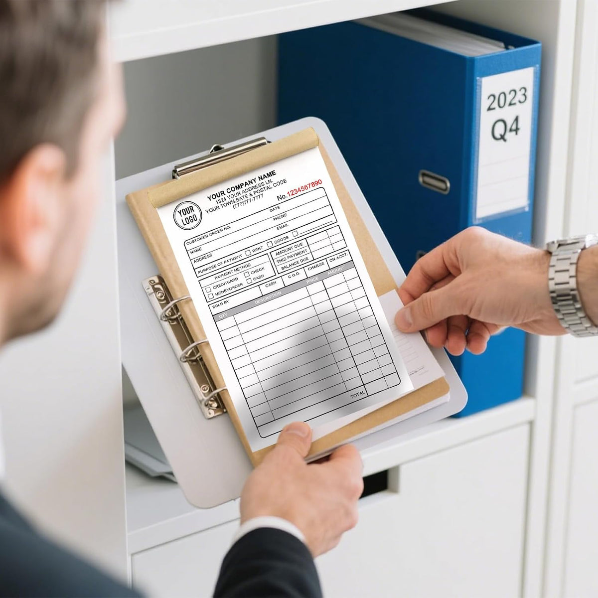 Custom 2.83" x 7" Invoices Receipts Carbonless Books in 2-Part Duplicate Personalized Company Address Name Phone Number 100 Sets