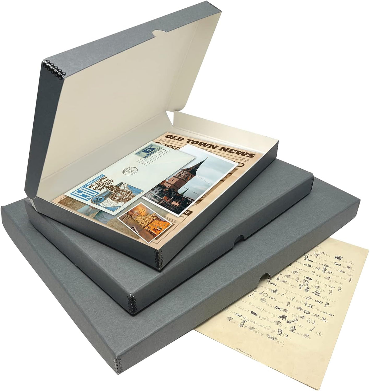 Lineco Folio Storage Box, Clamshell Design with Metal Edge. 13.5x19.5x1.75 Inches, Archival Boxboard, Preserve Photos, Cards, Magazines, Documents, Art, Ephemera, Family Records, Gray, Pack of 2
