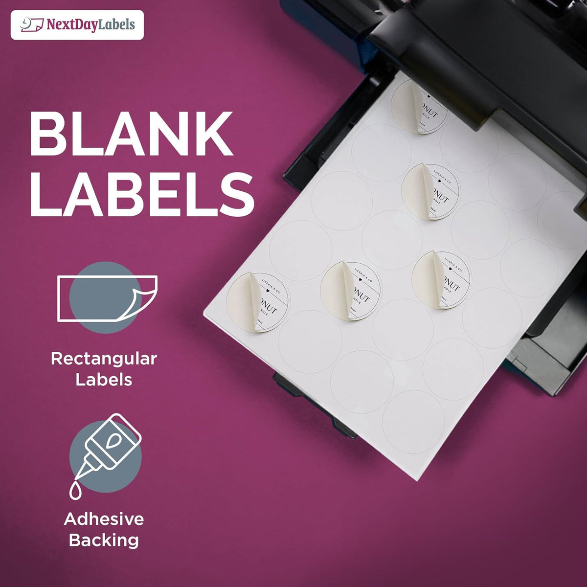 NextDayLabels - Laser/Ink Jet White Labels (2" Round for None Bleed Printing - 20 Per Page | 10,000 Labels)