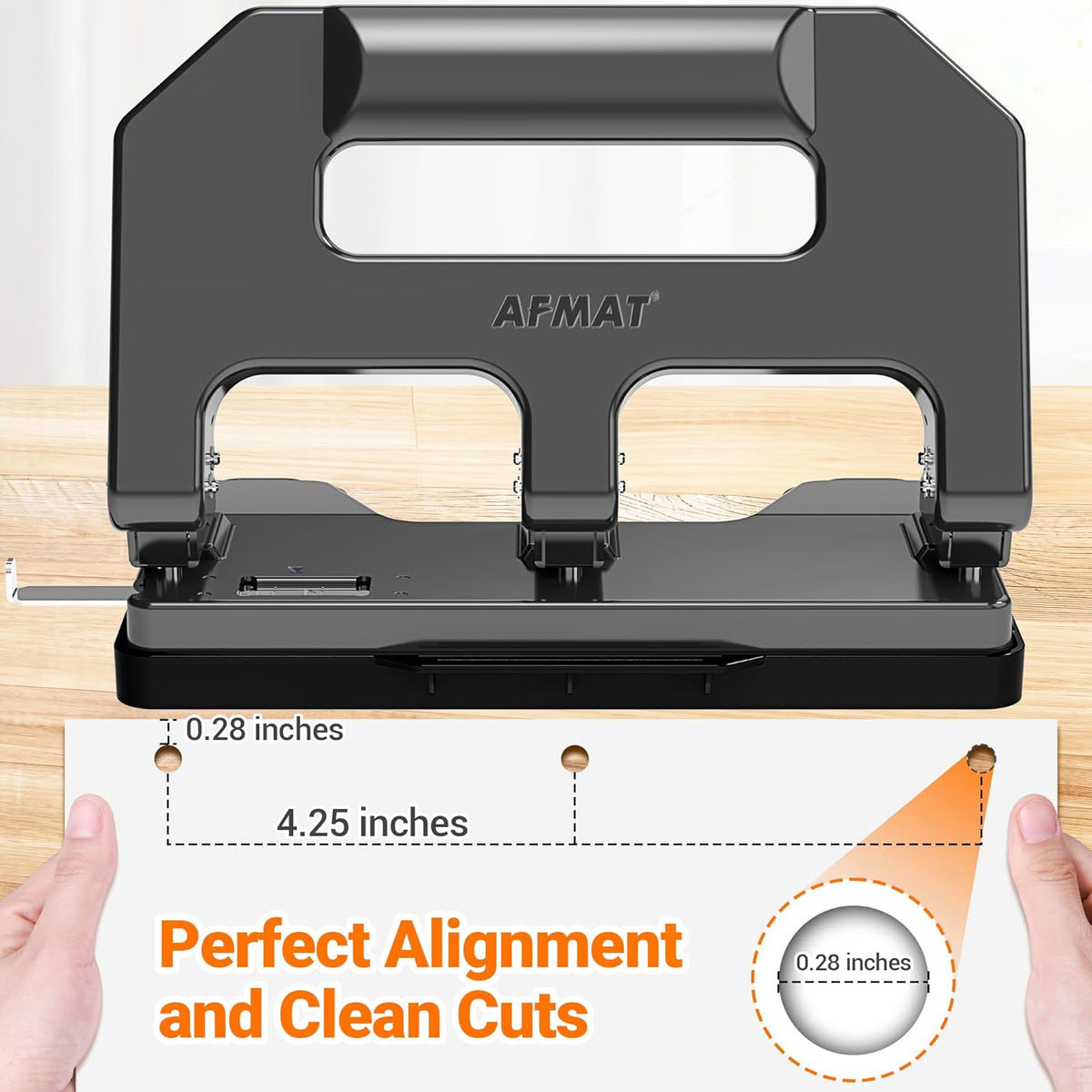 3 Hole Punch Heavy Duty, AFMAT 3 Hole Puncher for Binder, 40-Sheet Three Hole Punch w/ 10000+ Uses, Metal Hole Puncher 3 Ring, 50% Reduced Effort, Bulit-in S.S. Paper Guide, Model: HPX1 (Gray)