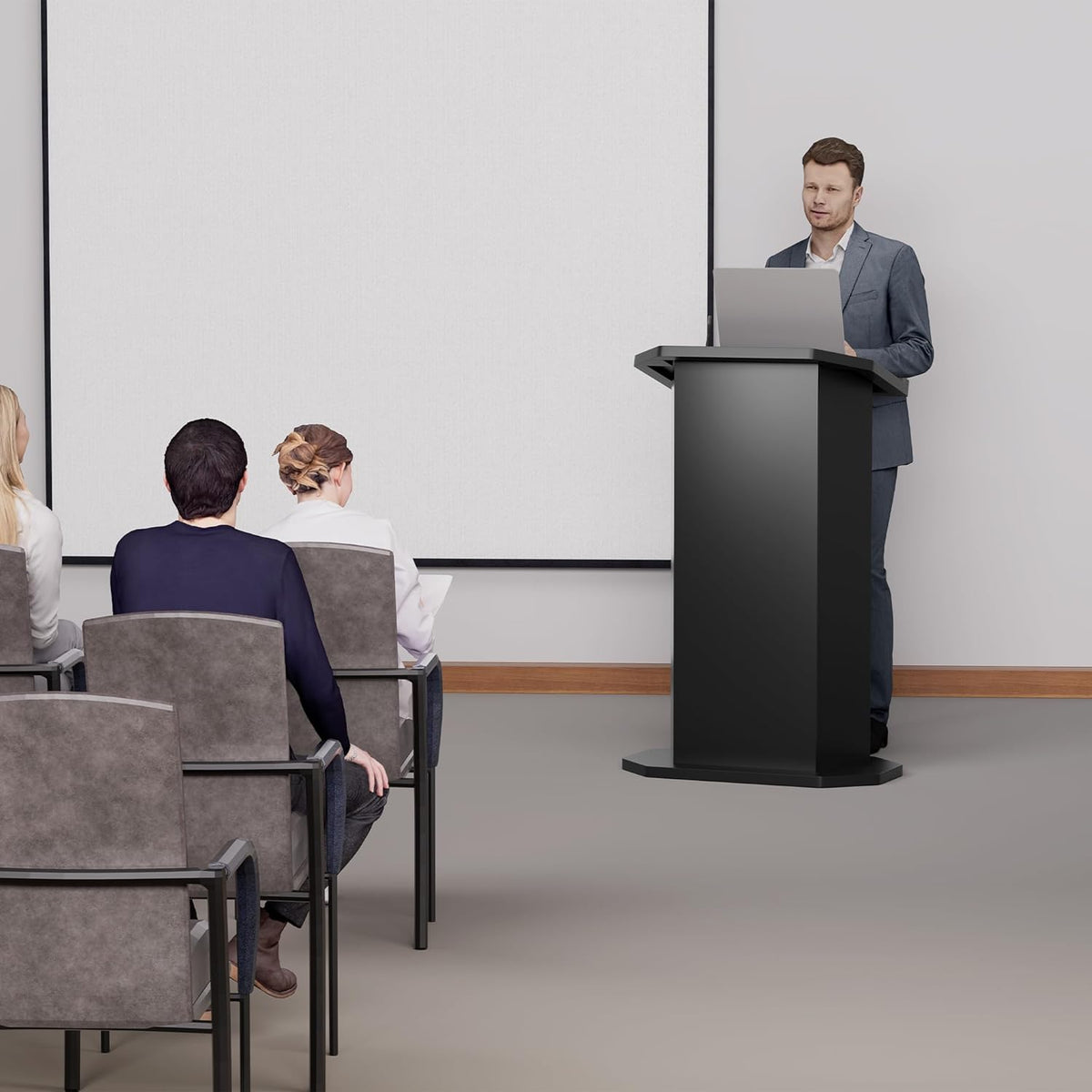 Wood Podium,Compact Podium Stand,15MM Particle Board,Pulpit with Storage,Mic Stand Space,Easy Installation Wooden Lectern for Restaurants,Churches,Seminars and Schools