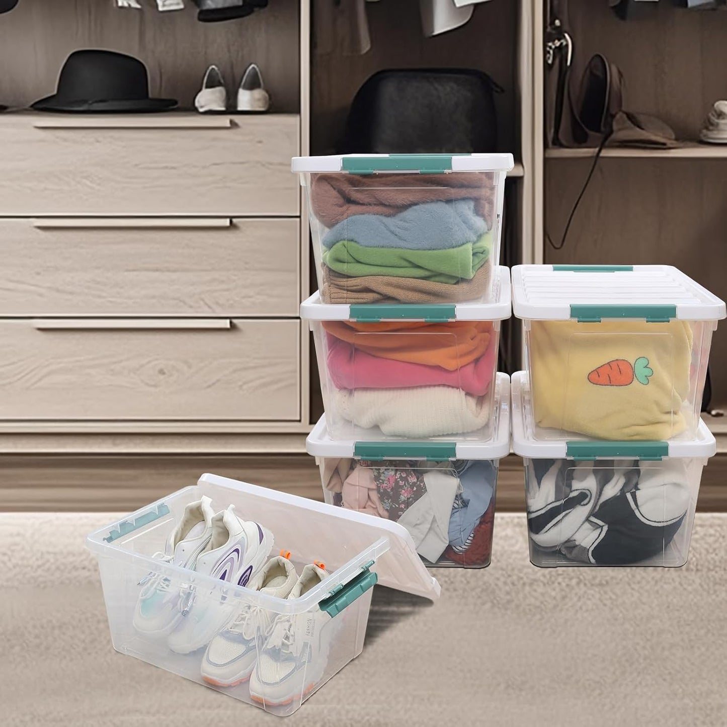 Xyskin 35 Quart Clear Large Storage Box, Plastic Storage Bins, Set of 6