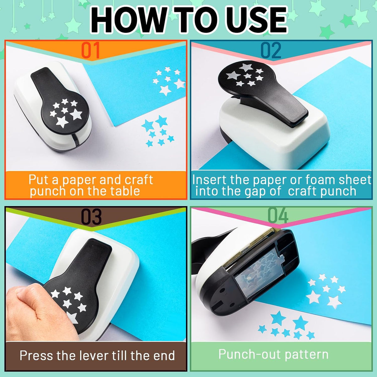 Star Hole Punch, Star Paper Punch, StarPunches, Shape Hole Punches, Stars Craft Puncher, Paper Shape Puncher, PaperPunchers for Crafting Shapes, Stars Lever Punchers for Scrapbooks