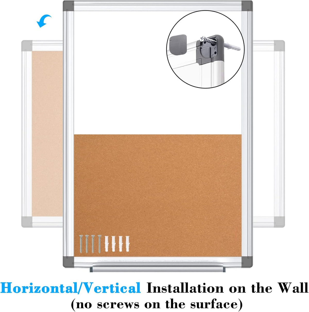WALGLASS Combination Magnetic Whiteboard & Corkboard, 36"x24" Combo for School, Office & Home, Dry Erase Board with Removable Tray, Pins, Eraser, Markers & Magnets