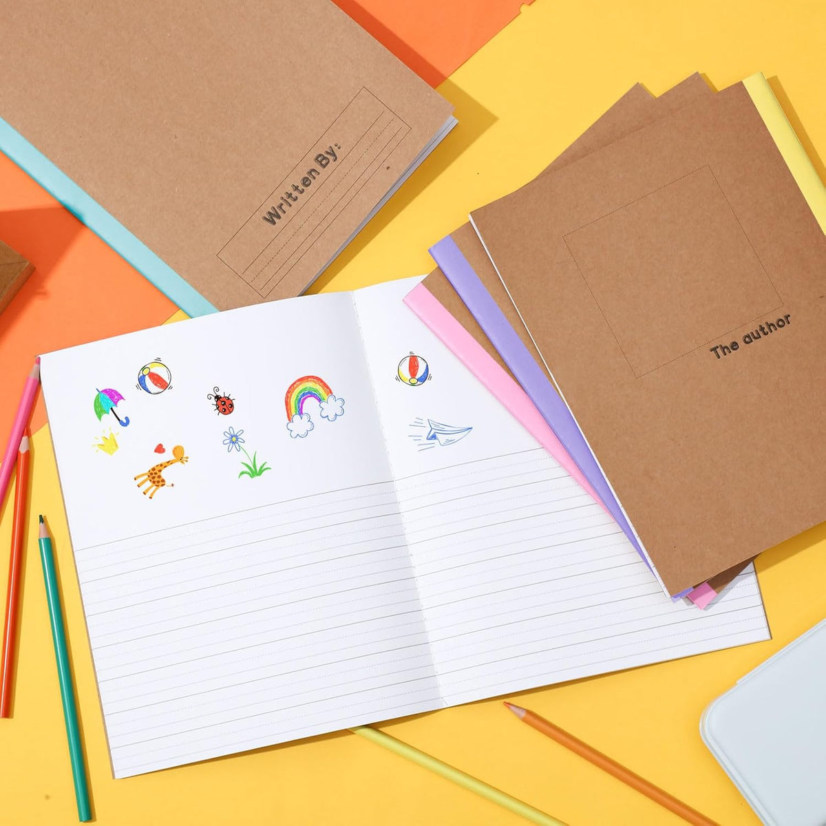 Henoyso 40 Pcs Primary Composition Notebook 9 3/4 x 7 1/2 Inch Kids Journal, Back to School Supplies, K-2 Primary Writing Notebook for Kids Student Draw and Write Story Journal (Macaron Color)