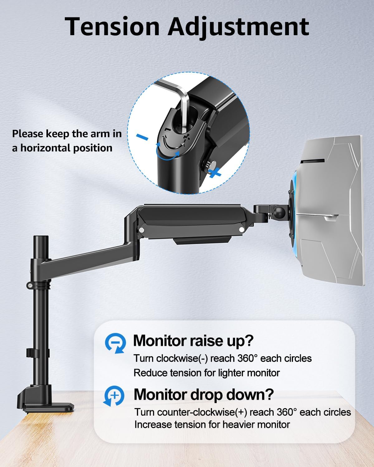 MOUNTUP Heavy Duty Monitor Arm Fits Max 49" Ultrawide Screens, Ultra Wide Monitor Arm Holds 4.4-44 lbs, Single Monitors Stand for Samsung Odyssey G9 and More, Gas Spring Height Adjustable, VESA Mount