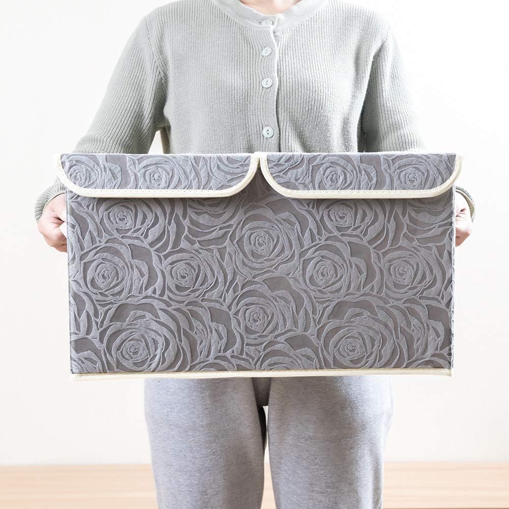 PRANDOM Large Foldable Storage Bins with Lids Fabric Decorative Storage Box Cubes Organizer Containers Baskets with Cover Handles Removable Divider for Home Bedroom Closet 17.3x11.8x9.8 Inch 3 Pack