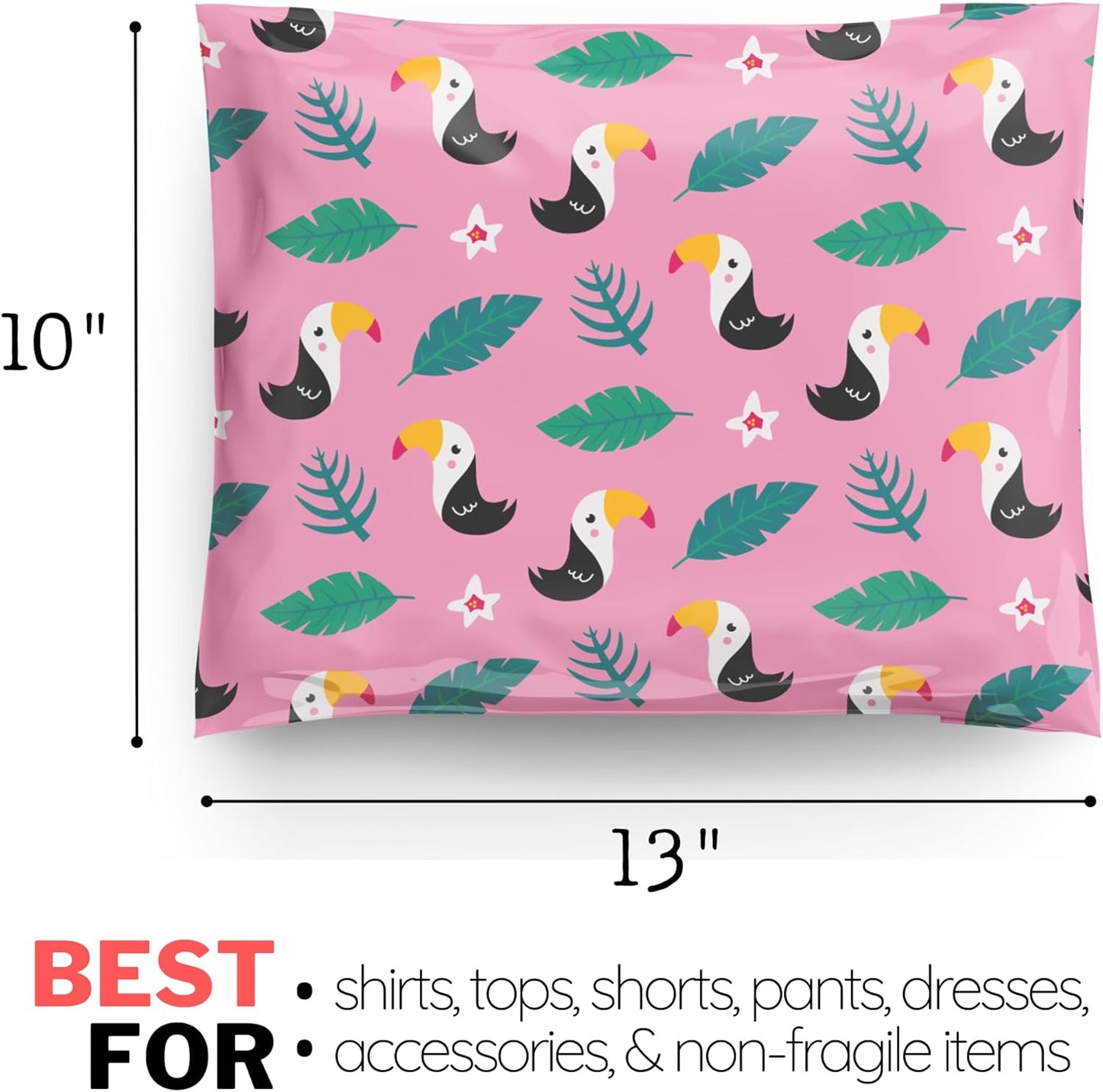Poly Mailers 10x13 100 Pack | Self-Sealing Shipping Bags Envelopes for Small Business | Waterproof Durable Packaging | Tucan | Tropical Bird Pink Green Floral | à la mode Mailers