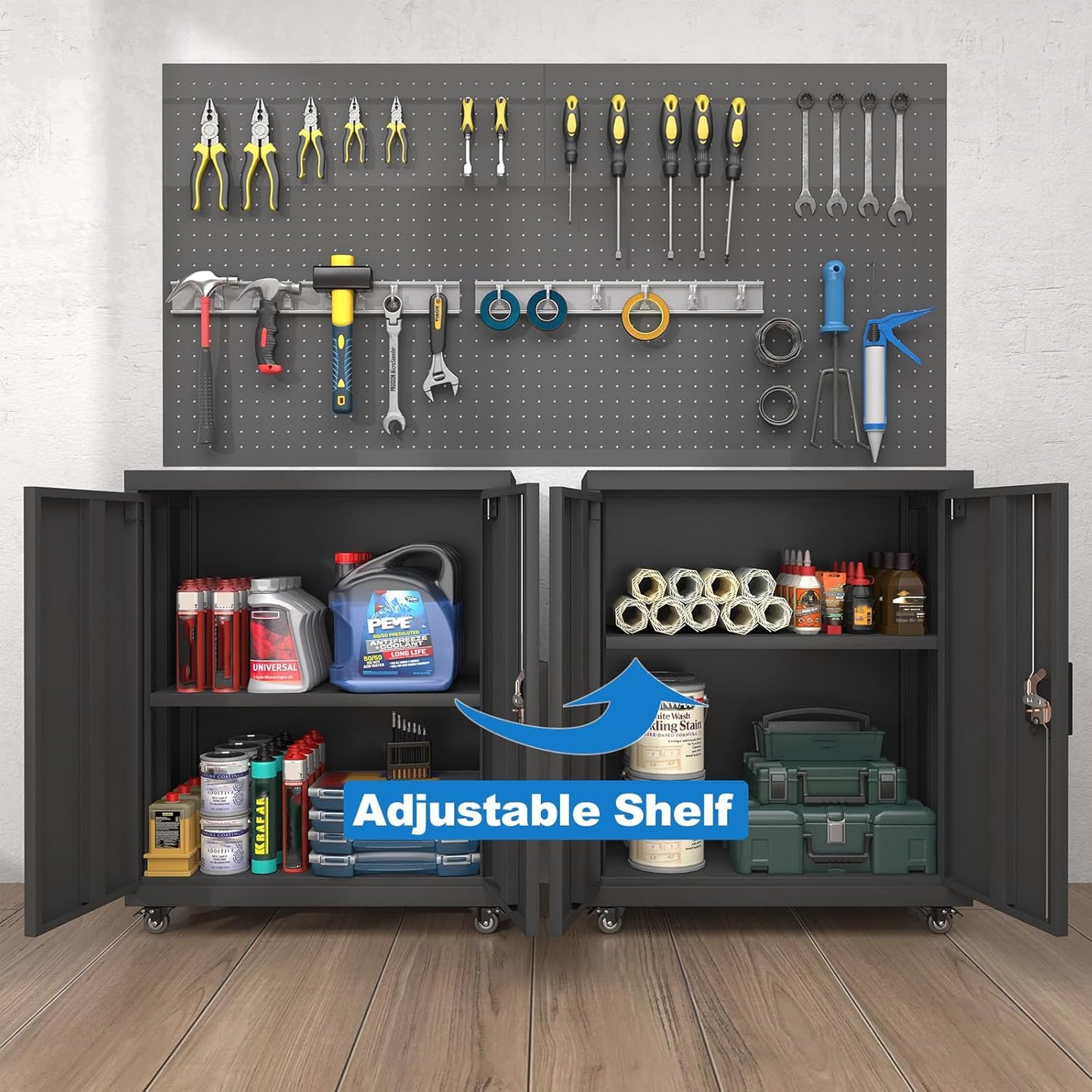 GREATMEET 31.5" H Lockable Storage Cabinet, Small Locking Cabinet with Doors and Adjustable Shelves, Metal Garage Storage Cabinets, Utility Cabinets for Office,Home,Garage,Classroom, Black