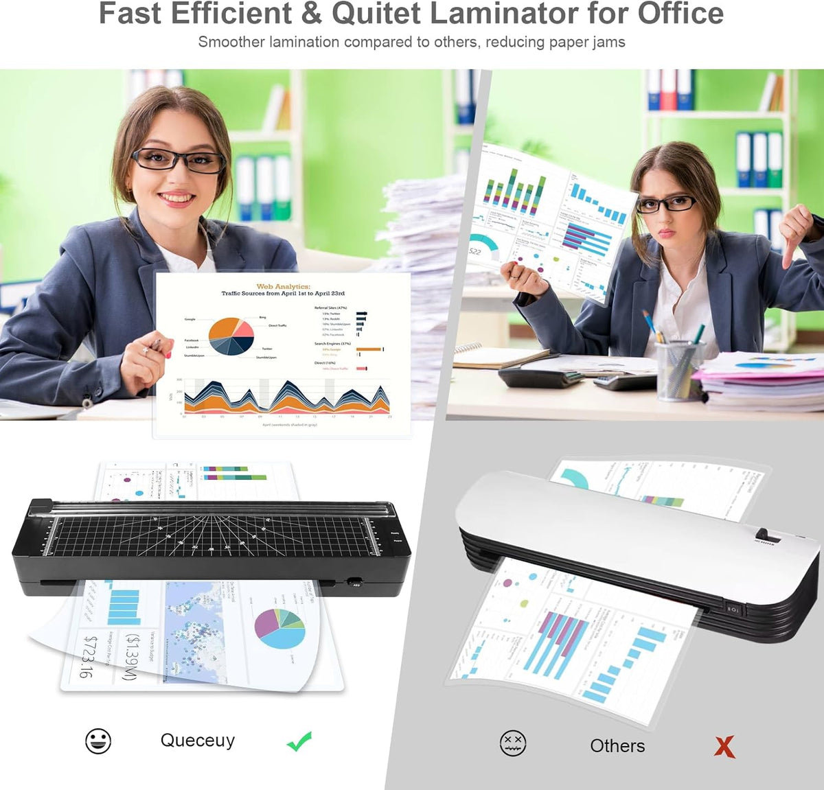Laminator Machine 9-inch Includes 10pcs ,Laminating Sheets with Corner Rounder,Quick Warm-up, Ideal for Teachers Home Office Portable Lamination Machine
