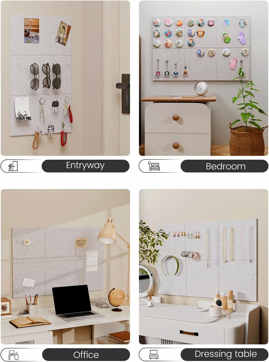 Felt Bulletin Board Tiles -28"x18" Cork Board Alternative for Office Decor, Push Pin Board Wall Organizer 6-Pack -Marble Gray
