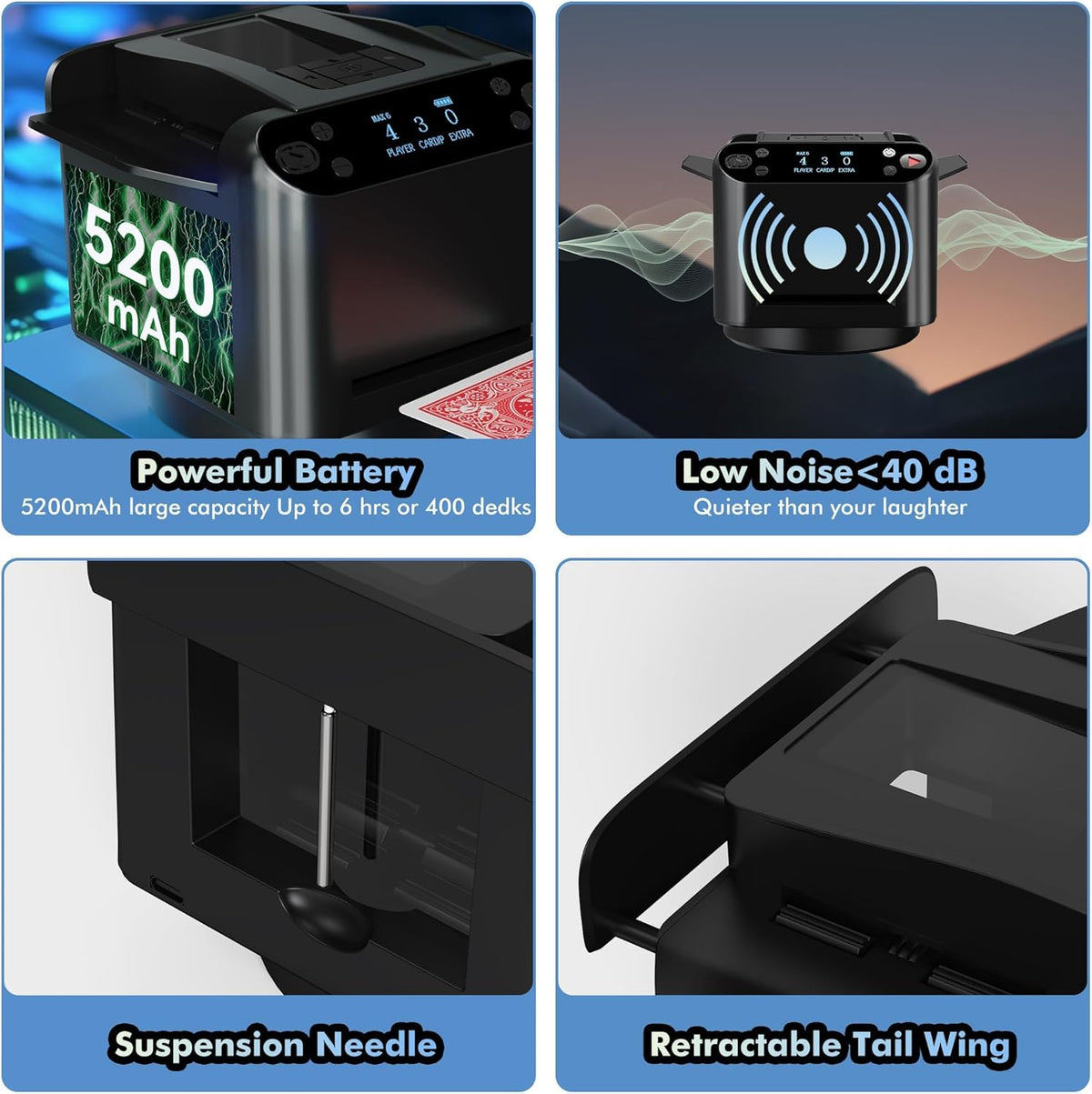 Automatic Card Shuffler and Dealer Machine 360ยฐ Rotation, Supports 12 Players, Rechargeable Card Shufflers, UNO Shuffler Card Machine Perfect for Rummy, Poker, Phase 10, Skip-Bo, Texas Hold'em