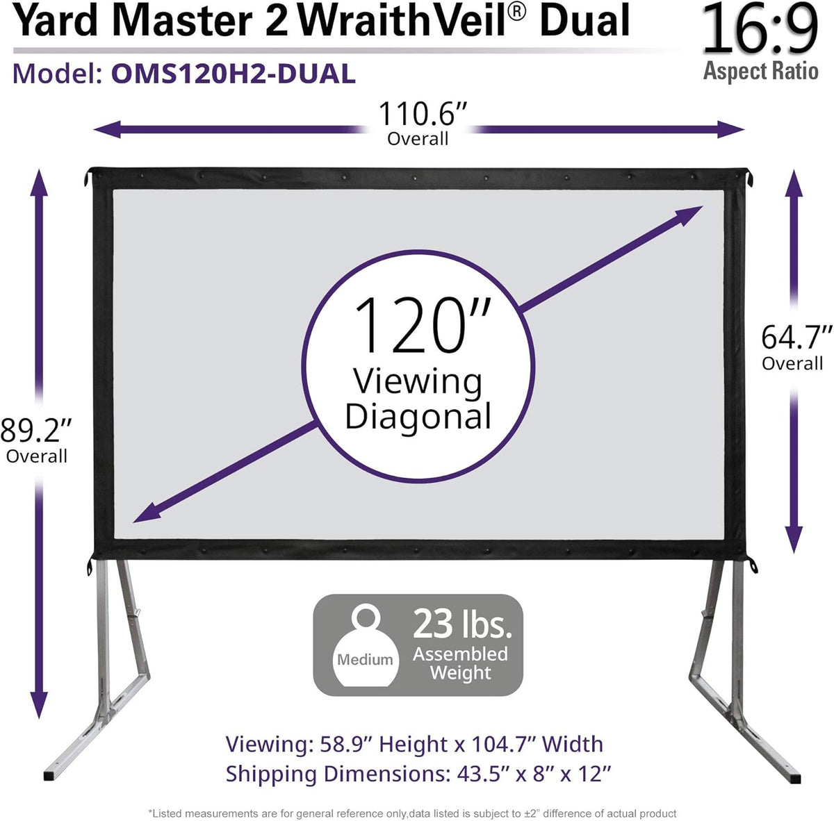 Elite Screens Yard Master 2 DUAL Projector Screen, 120-INCH 16:9, Front and Rear 4K/8K Ultra HD, Active 3D, HDR Ready Indoor and Outdoor Projection, OMS120H2-Dual |US Based Company 2-YEAR WARRANTY