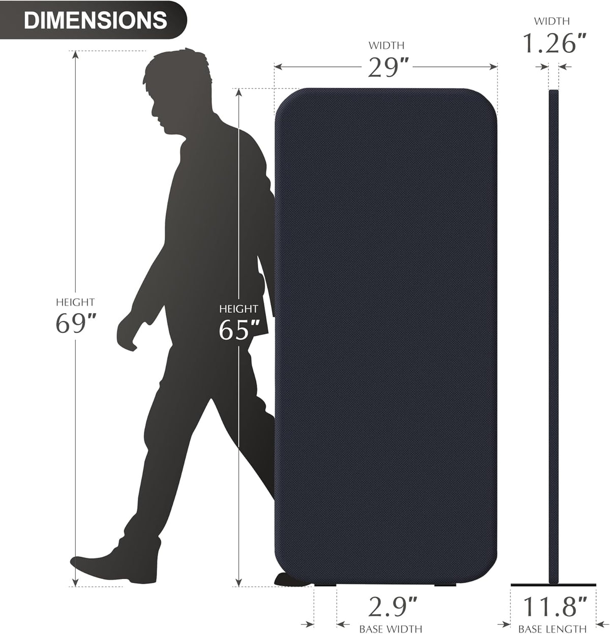 DECOLAB Standing Room Divider, Movable Space Partition Separator for Office, School, Living Space, Workspace, Scratch Resistance, 29"x65", Cobalt