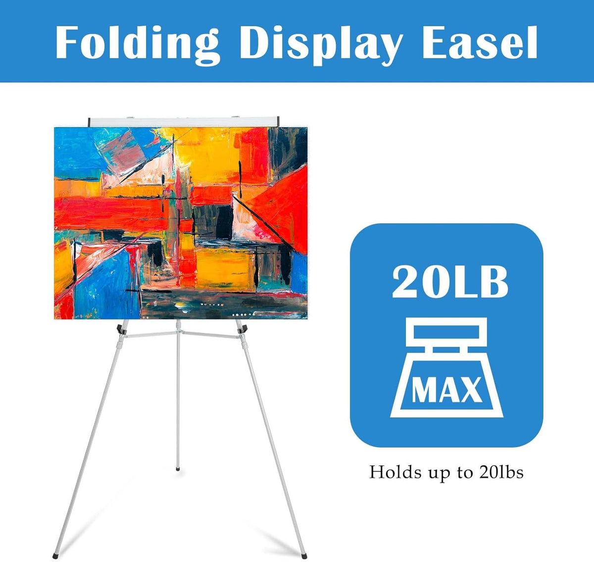 Falling in Art Aluminum Flip Chart Display Easel Stand with Adjustable Floor for Boardroom, Whiteboard, Paper Pads, Signage, 63 1/2'' High, Silver