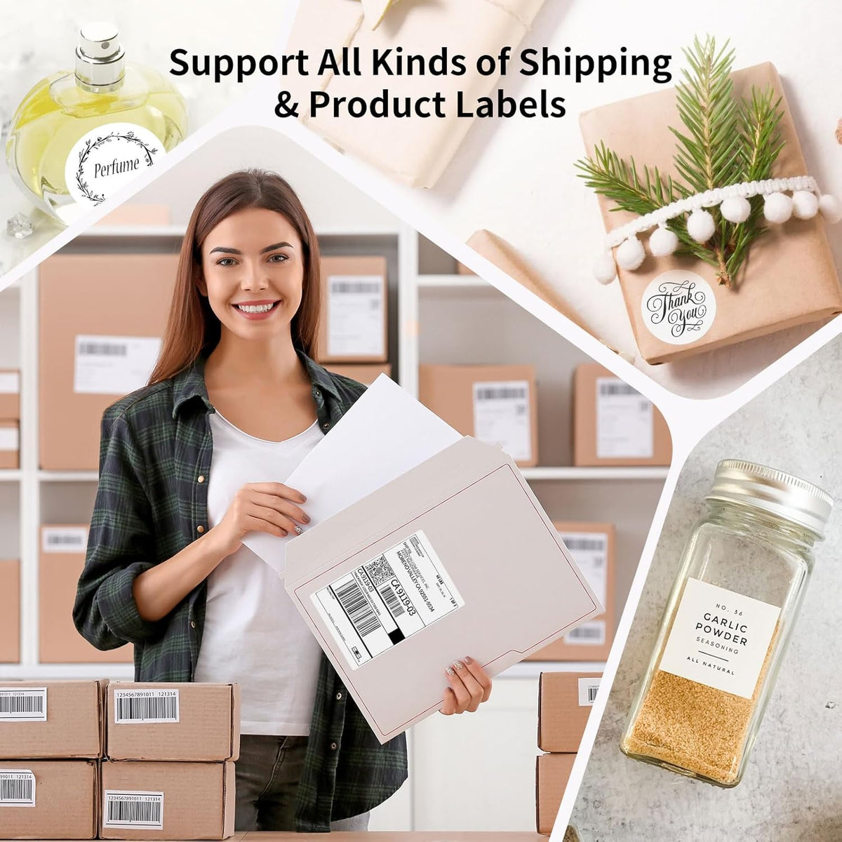 Bluetooth Thermal Shipping Label Printer, 4X6 Inkless Label Machine for iOS, Android, Laptop, Wireless Printer for Small Business, Compatible with Amazon, UPS, Shopify, White