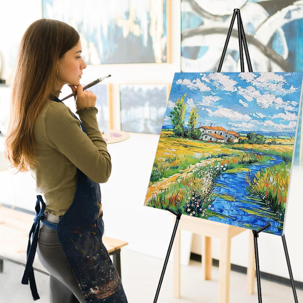 ESRICH 63" Display Easel Stand for Wedding Sign, Portable Foldable Metal Easel, Lightweight Metal Easels for Signs Wedding Logos,Arts, Painting,Adjustable Floor Easels with Storage Bag (24Pack)