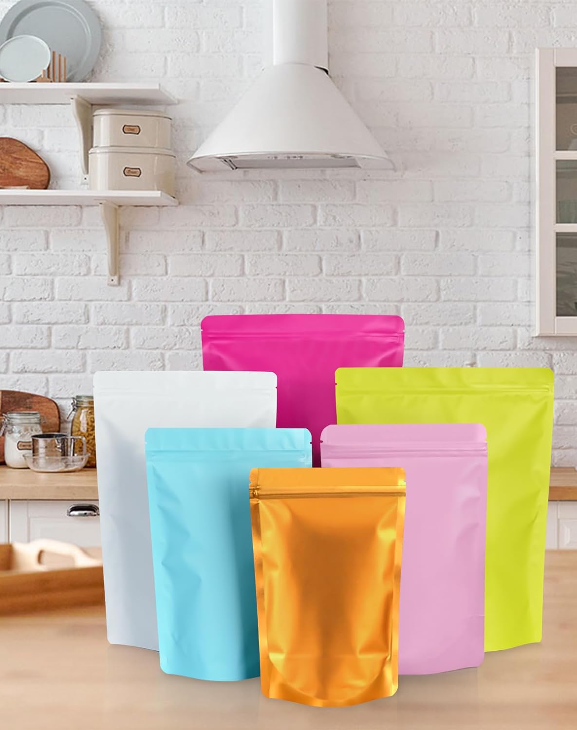 100 Pack Resealable Stand Up Bags, 4.7" x 7.9" Smell Proof Pouch Sealable Foil Pouch Bags for Packaging (Pink)