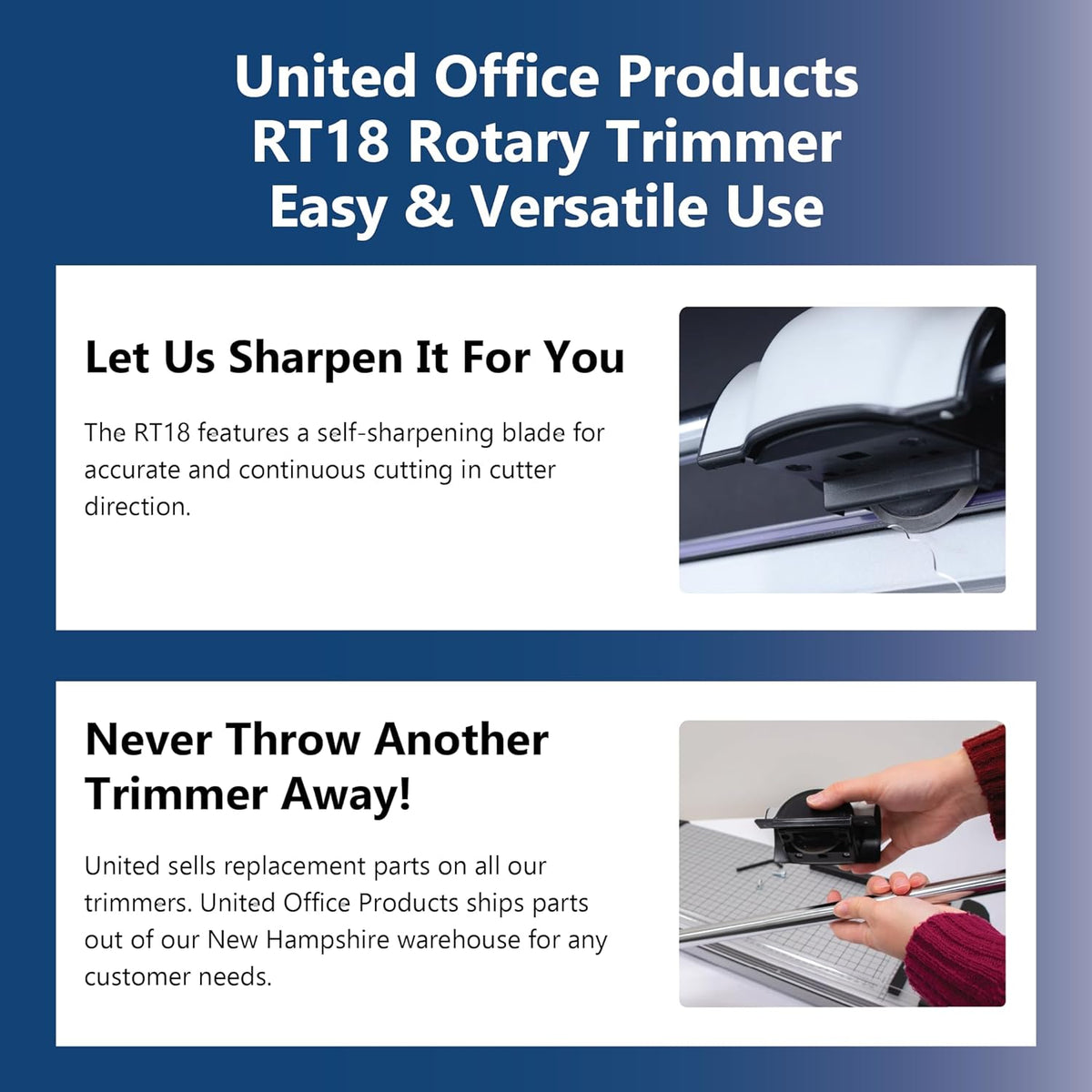 United Office Products RT18 Commercial Rotary Paper Trimmer, Sturdy Metal Base, 18" Cut Length, 15 Sheet Capacity, Paper Cutter for Offices, Schools and Crafts
