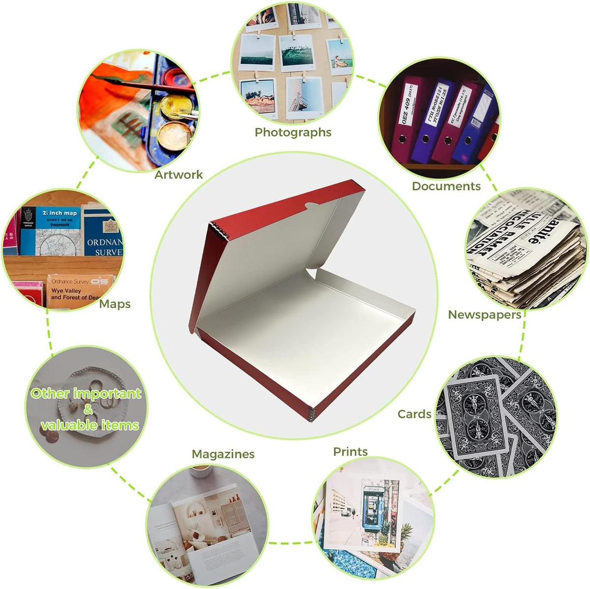 Lineco Folio Storage Box, Faux Leather Cover, Clamshell Design, 9.5x12.5x1.75 Inches, Archival Boxboard, Preserve Photos, Cards, Magazines, Documents, Art, Ephemera, Family Records, Red, Pack of 1