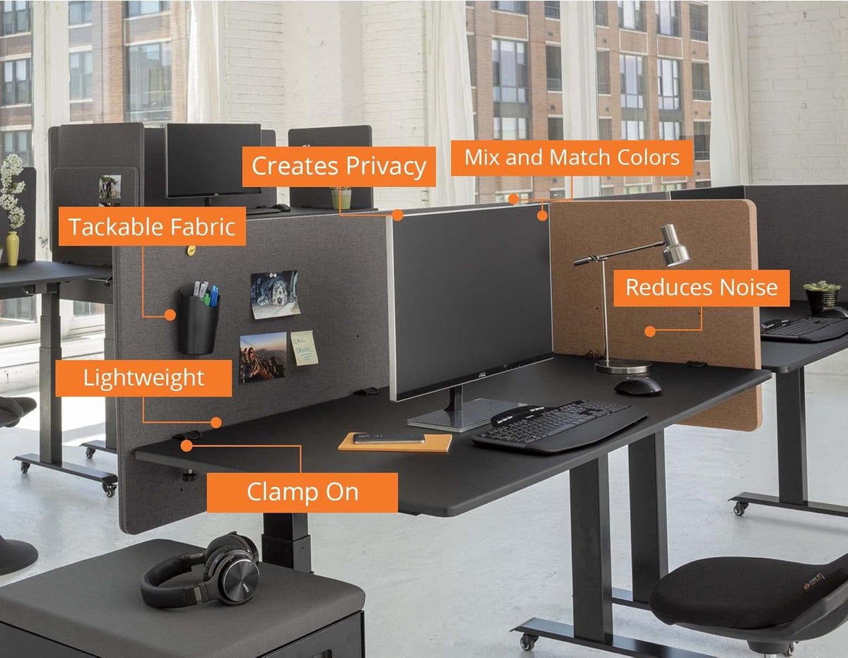Stand Up Desk Store ReFocus Clamp-on Acoustic Desk Divider Privacy Panel That Reduces Noise and Visual Distractions (Ash Gray, 47.25" x 23.6")