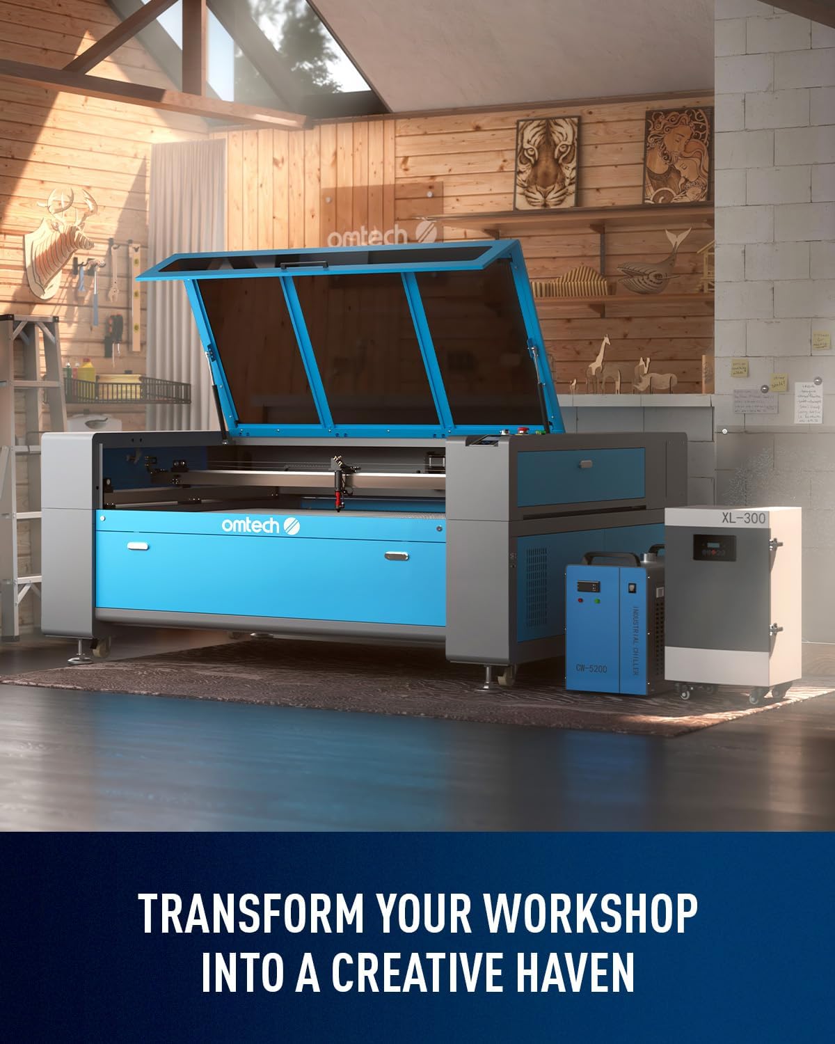 OMTech 150W CO2 Laser Engraver | 63" x 40" Cutting & Engraving Machine with Autofocus, Autolift & 3-Way Air Assist| Ideal for Wood, Glass & Acrylic