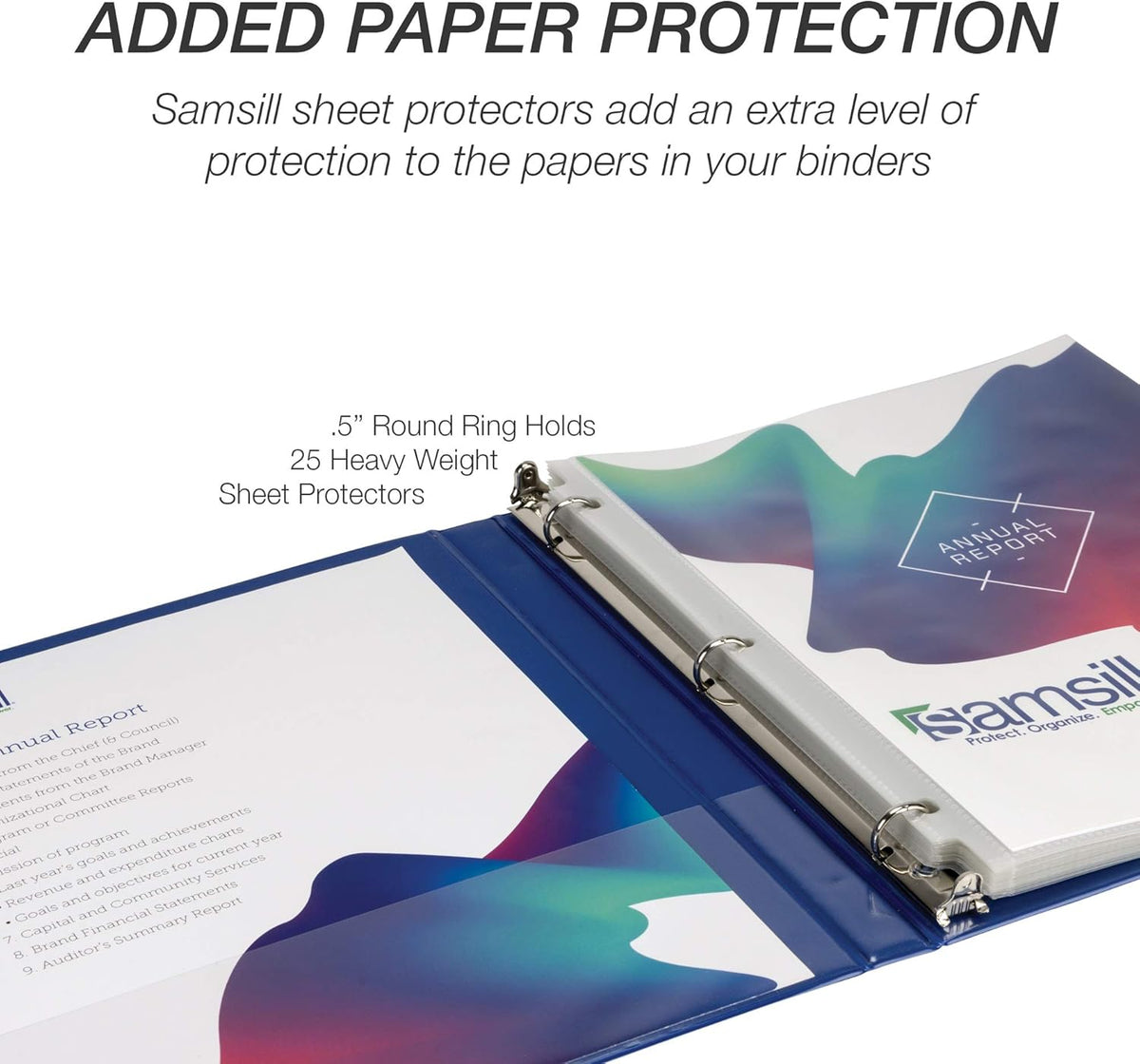 Samsill Durable .5 Inch Binder, Made in the USA, Round Ring Customizable Clear View Binder, Blue, 4 Pack (MP48412)