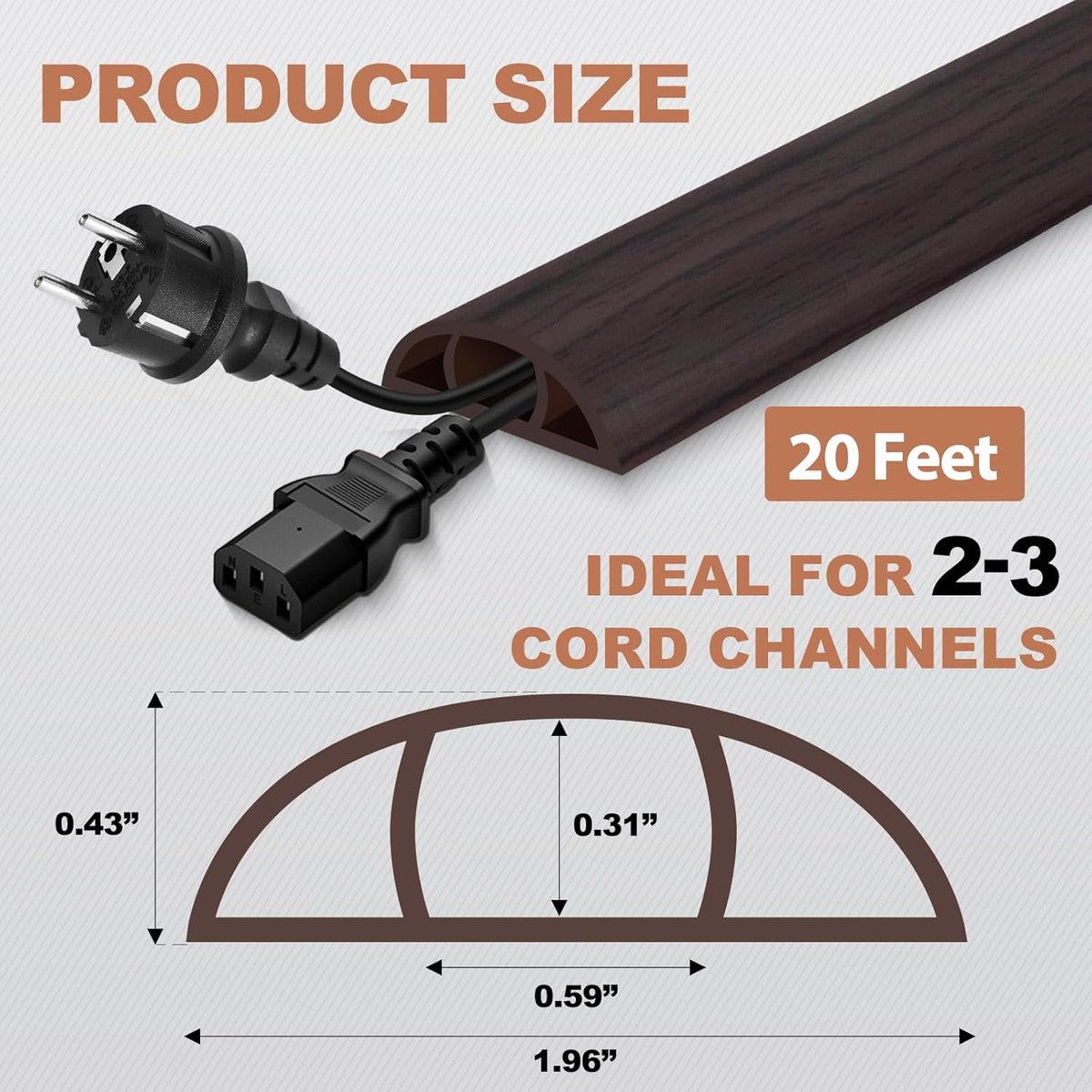 Floor Cord Cover for Wires on Floor Self Adhesive Cord Hider Floor Cable Management Wire Covers for Cords Protector Prevent Cable Trips Cord Cavity W 0.59" x H 0.31", Black Walnut, 20Ft