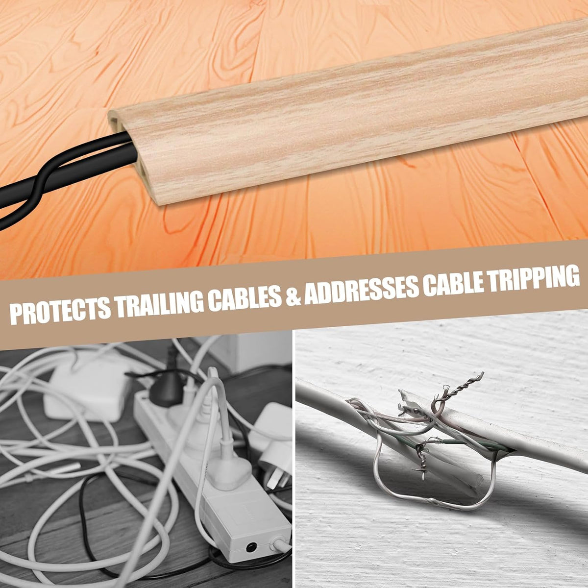Floor Cord Cover Self Adhesive Cord Hider,3.3FT Cable Management, Extension Strip Protector for Wires, Prevent Cable Trips for Offices, Gyms, Exhibitions Cavity:0.39"(W) x0.27(H) WoodLightyellow
