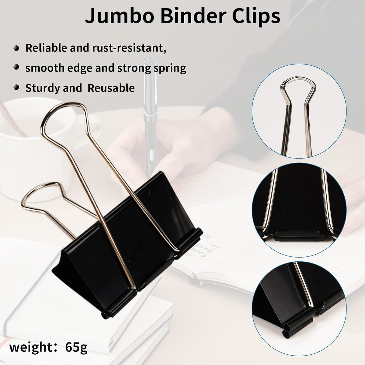 Jumbo Binder Clips 3 Inch - Extra Large Binder Clips 12 Pack, Heavy Duty Office Binder Clips for Paper, Documents, School & Office Supplies (12, 3 inch)