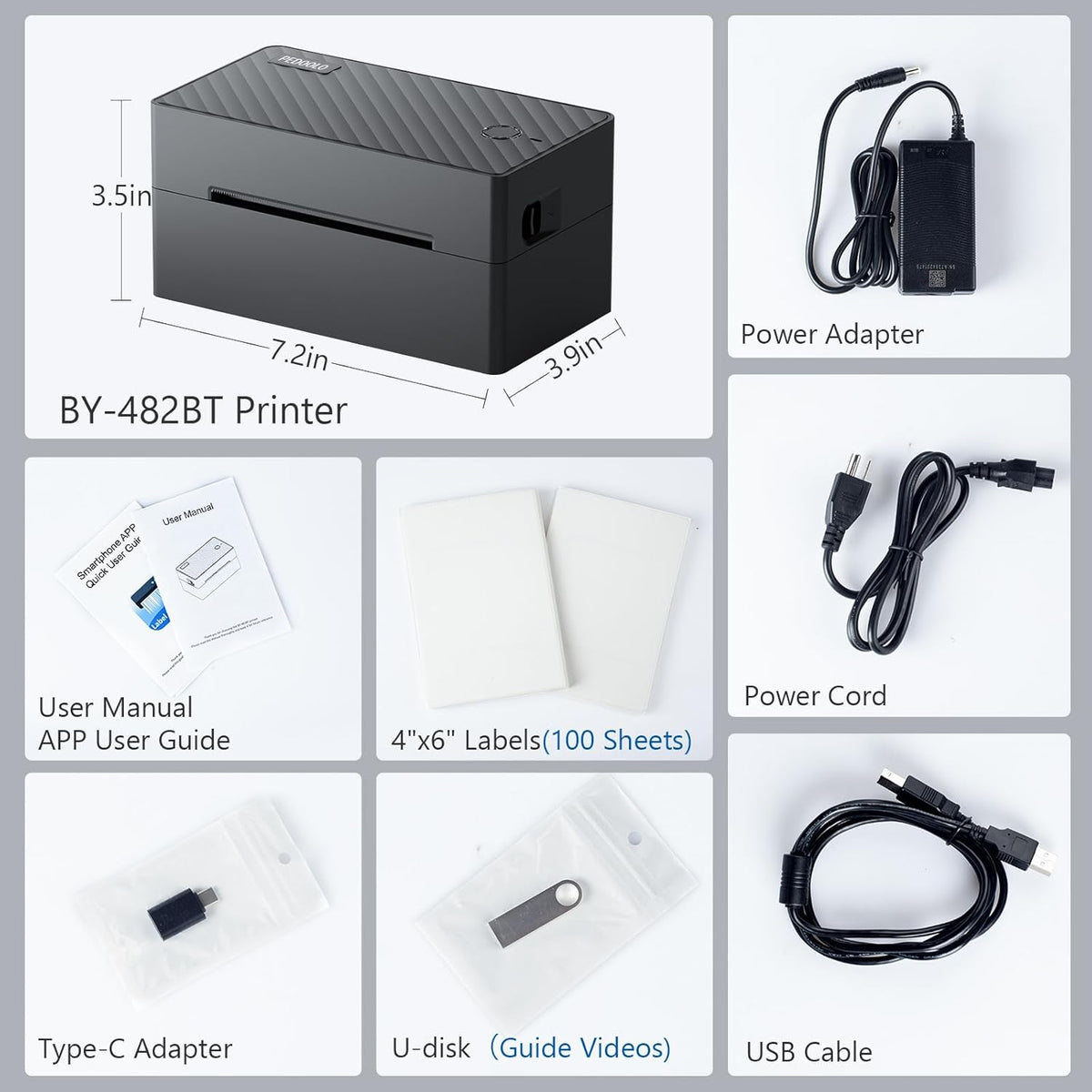 Label Printer, 4x6 Shipping Label Thermal Printer for Packages, Bluetooth Conection and Compatible with Android. iPhone.Windows, Mac, Chromebook, Amazon, Ebay, UPS.USPS, FedEx, Shopify