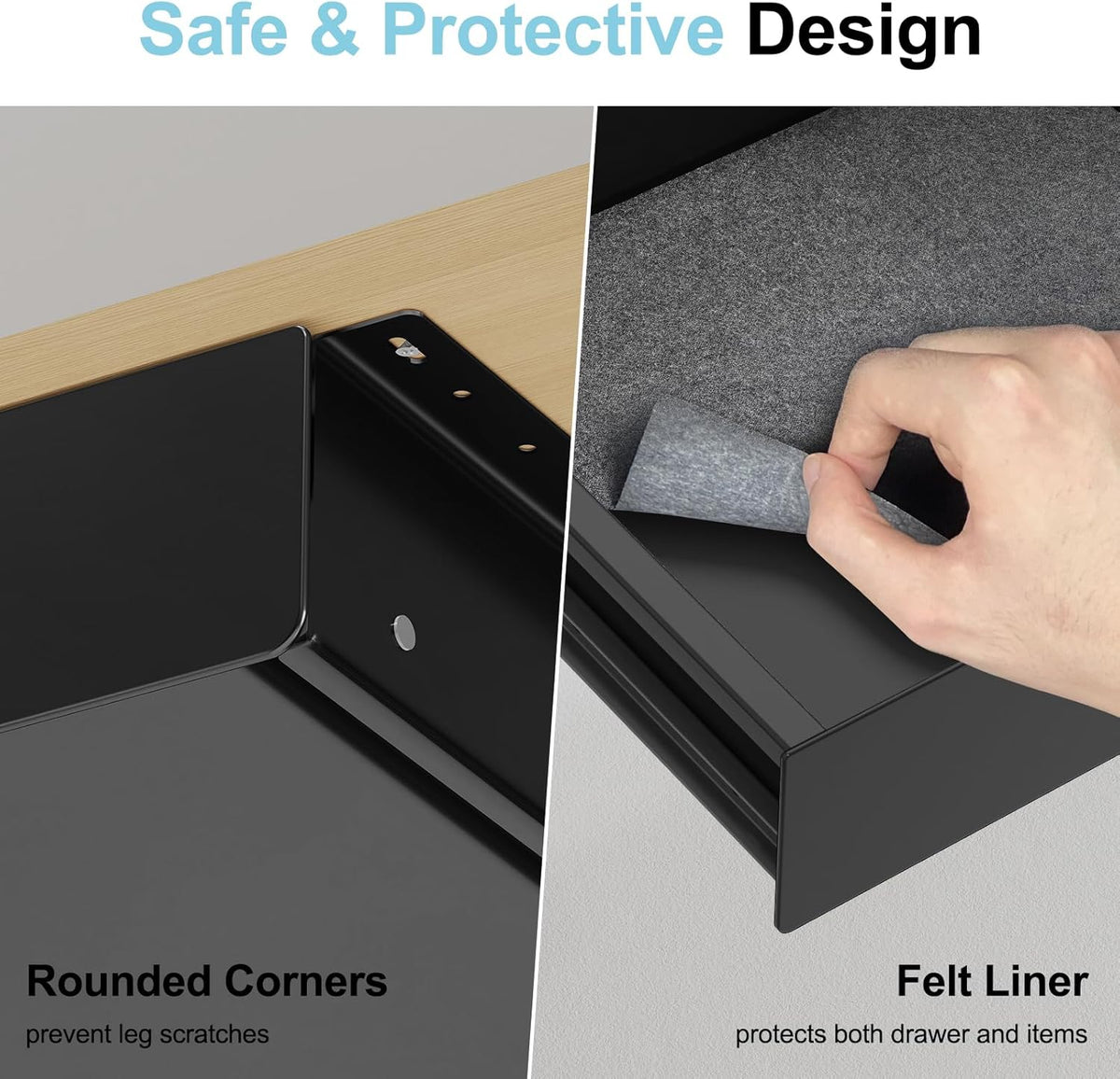 Under Desk Drawer, Pull-Out Storage Organizer with Full Extension Ball-Bearing Slides, Carbon Steel Undermount Drawer for Home Office Standing Desk, 11.9 inch,Black