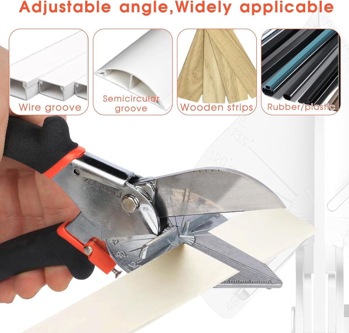 Miter Shears for Wood Trim, Adjustable 45 to 135 Degree Handheld Tool, Multi Angle, Multifunctional Trunking Shears for Moulding, Mitre Cutting, Quarter Round, Includes 2 Blades | LFXP3101S