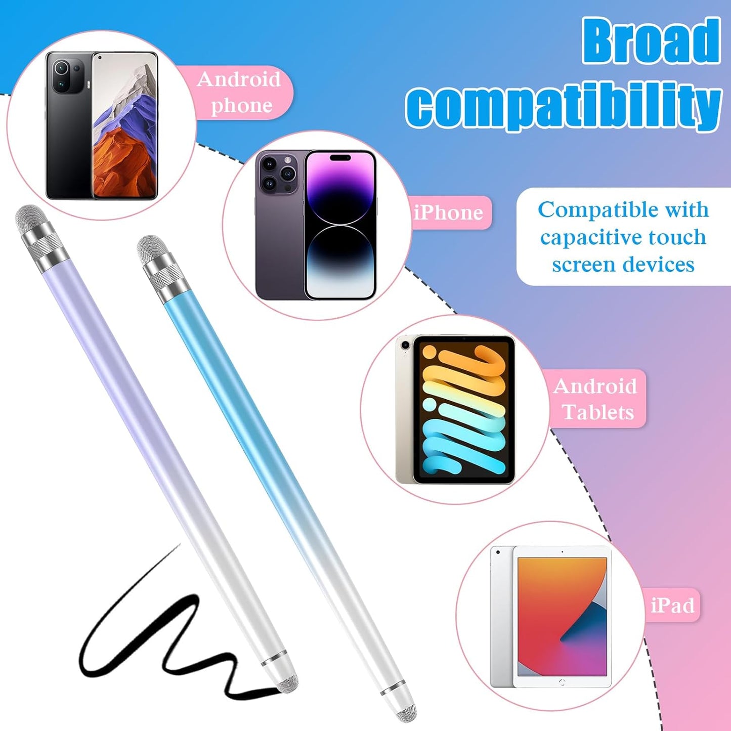 2PCS Stylus Pens for Touch Screens,Stylus Pen for iPhone/iPad/Tablet Android/Microsoft Surface,Compatible with Touch Screens(Purple/Blue)
