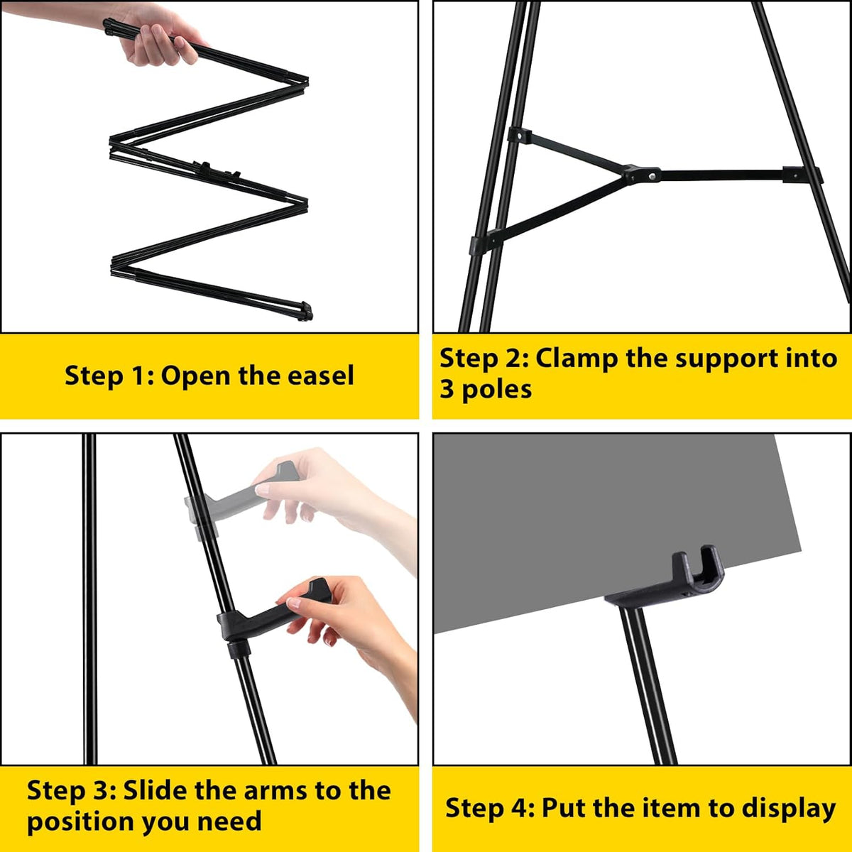 3 Pack Easel Stand for Sign - 63 Inches Display Easel for Wedding Sign & Poster - Lightweight Portable Floor Easel for Picture - Adjustable Poster Easel with Carrying Case, Black