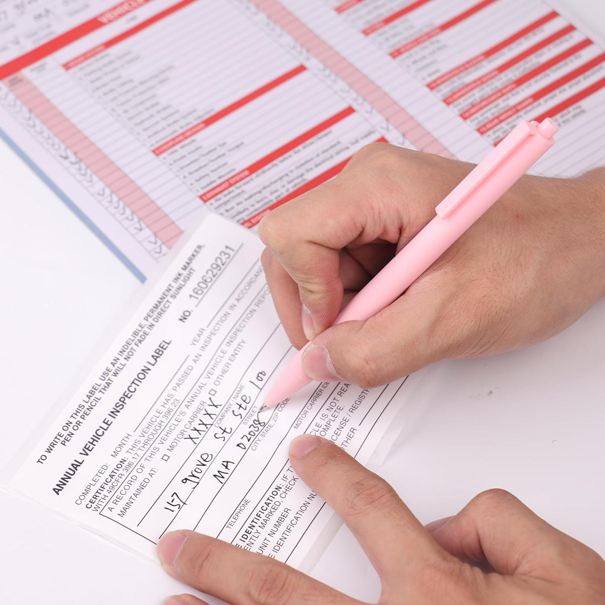 30-Pack Annual Vehicle Inspection Report Form, 3-Ply Carbonless Form and Hardboard, Includes 30-Pk 2-Ply FMCSA Vinyl Adhesive Label for Annual Inspections, DOT Compliant