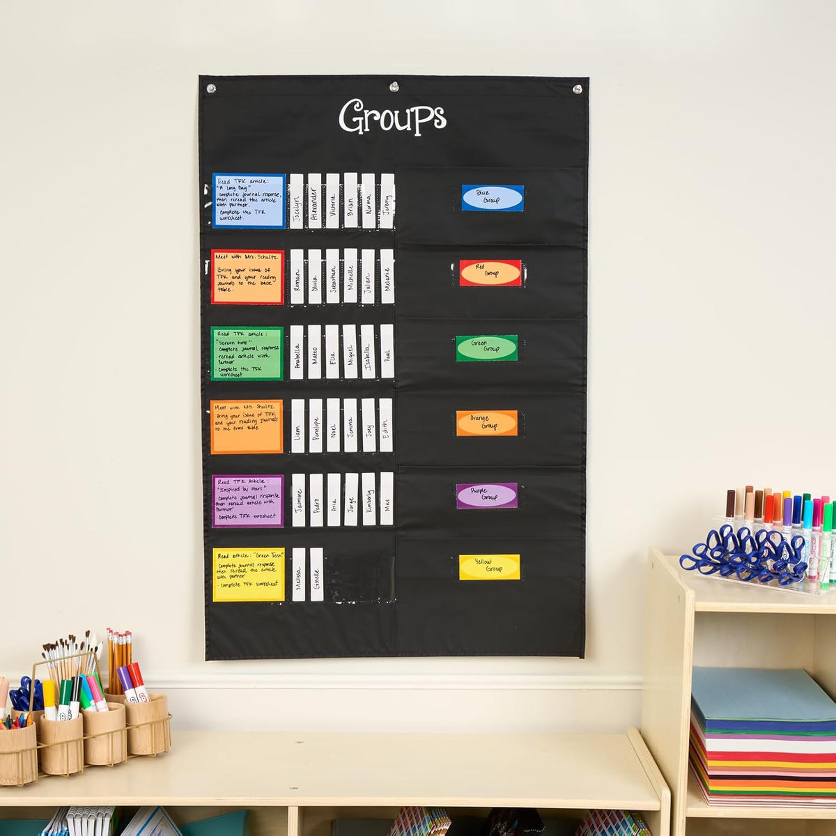 Really Good Stuff Small Group Management Pocket Chart with Folder Pockets - 26.75" x 40.75" - 1 Set