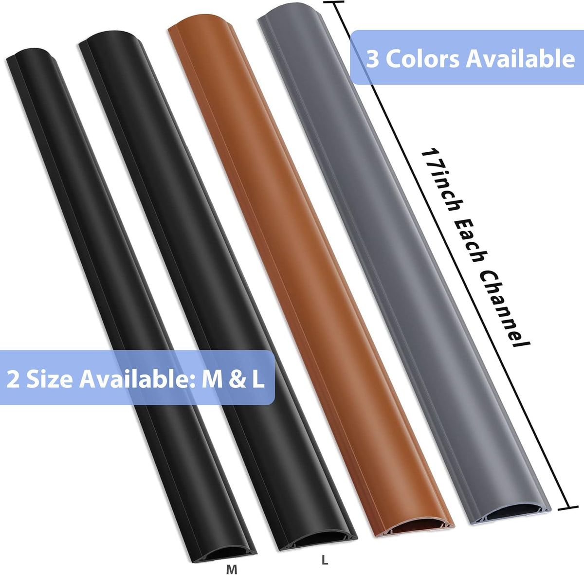 Cord Hider Floor 68in (4 x L17in), Large Capacity Floor Cord Cover, Hard PVC Wire Cover, Cable Management Floor, Brown, Cord Cavity - 1.1"(W) x 0.4"(H)