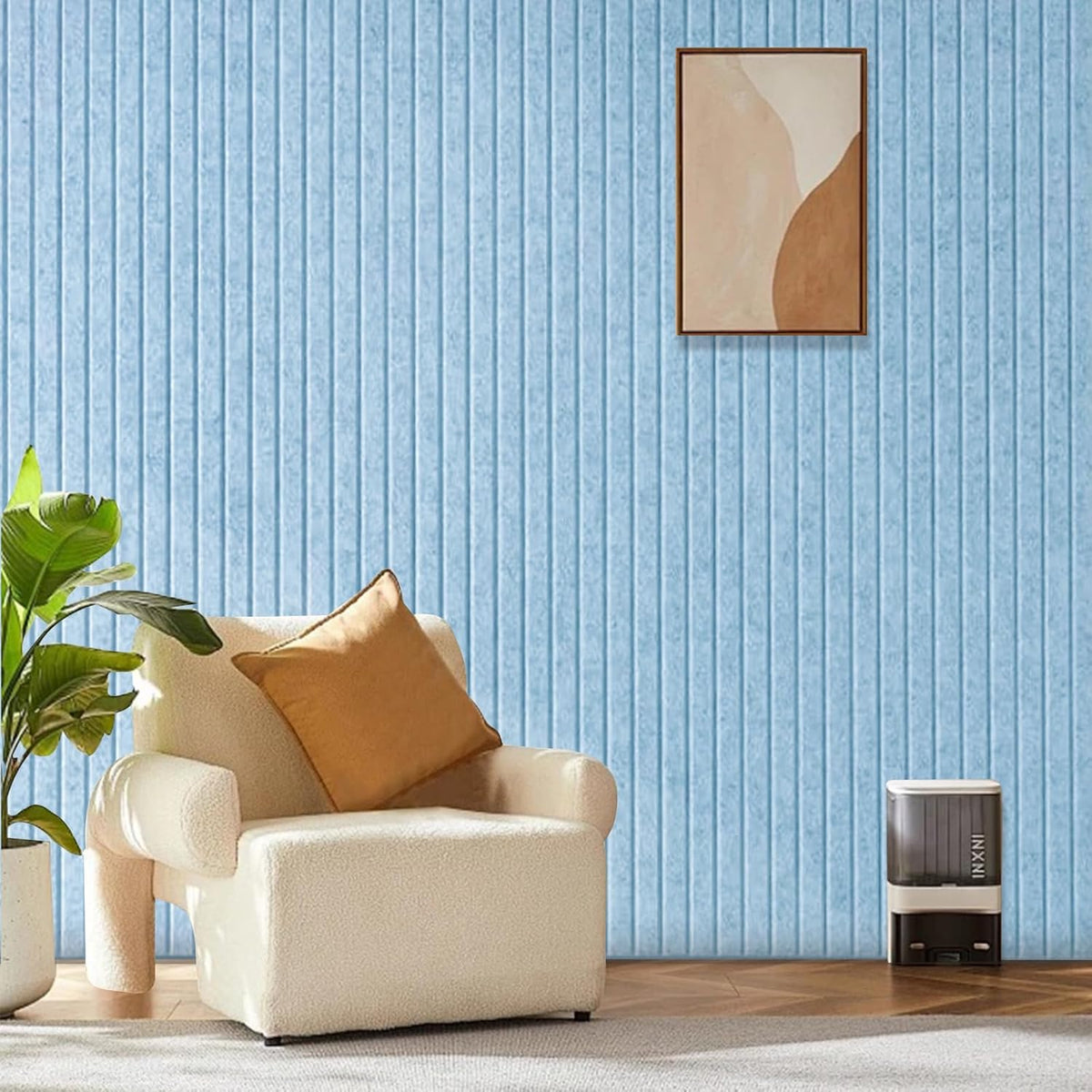 Large Cork Board for Office, 8 Pack Felt Wall Tiles with Slat Wall Paneling, Felt Bulletin Board Pin Board Cork Boards for Walls - Light Blue
