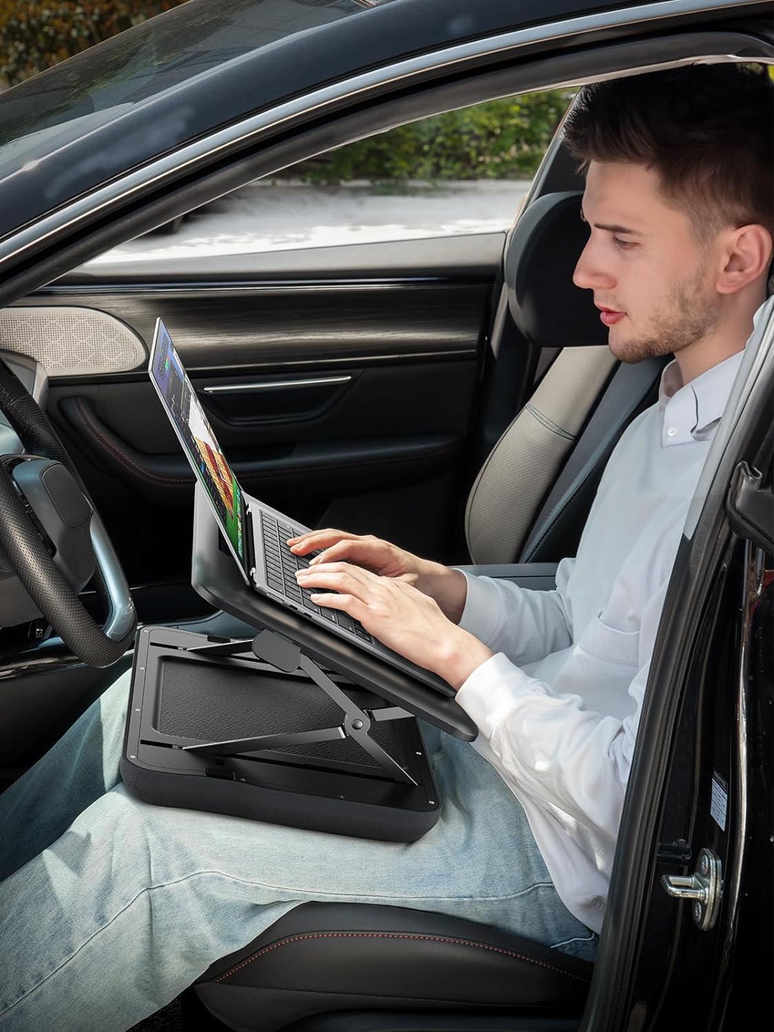 SAIJI Height & Tilt Adjustable Lap Desk, Portable Laptop Stand for Bed, Car, Couch and Recliner, Foldable Lap Desks - Up to 15.6 Inch Laptops