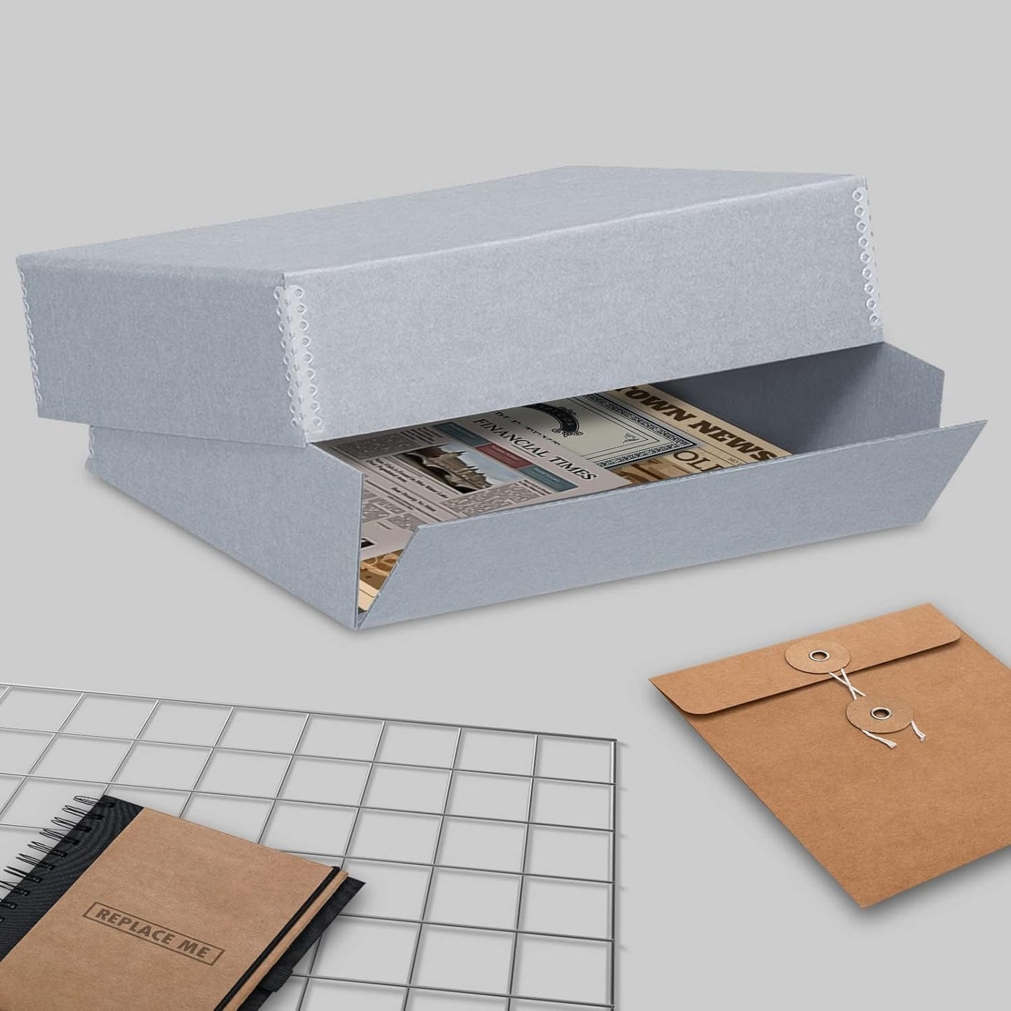 Lineco, Archival Storage Box, Museum Preservation Organizer with Drop Front Design, Acid-Free with Metal Edge, Preserves Picture Longevity, Photos, Documents, Crafts, DIY, 11x14, Pack of 2