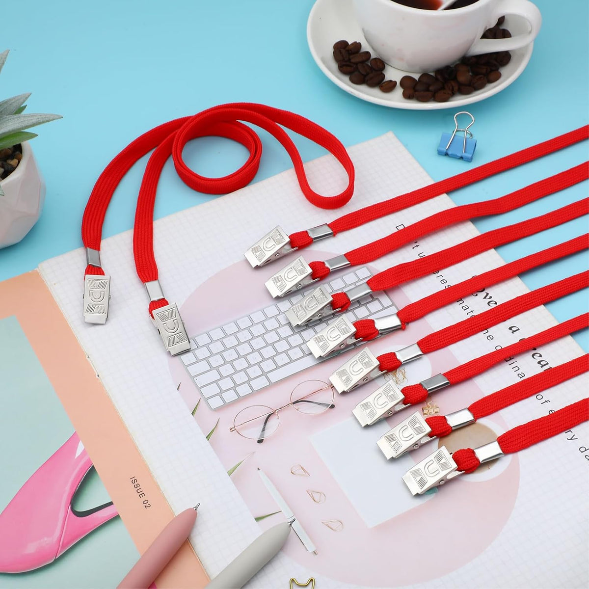 Patelai 100 Pack Double Clip Lanyards Bulk Face Mask Lanyard Twist Free 2 Hook Design Adjustable Badge Neck Strap for Conference Office Class Essential Back to School Gifts ID Card Keychain (Red)