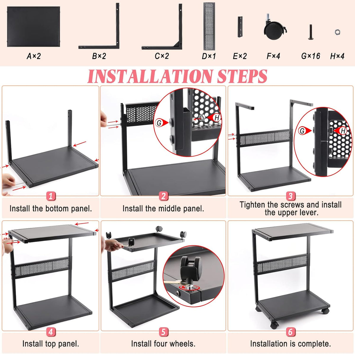 Liitrton PC Tower Stand 2-Tier CPU Stand with Locking Caster Wheels for Office & Home - Iron-Black
