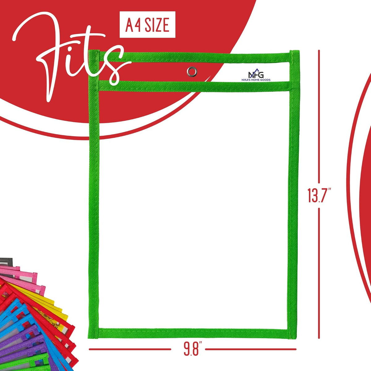 30 Packs Oversized Dry Erase Pockets Sleeves - 10 Assorted Colors with 2 Binder Rings - Dry Erase Sheets Reusable - 10x14 Ticket Holders - Clear Plastic Sheet Protectors for Classroom Teacher Supplies