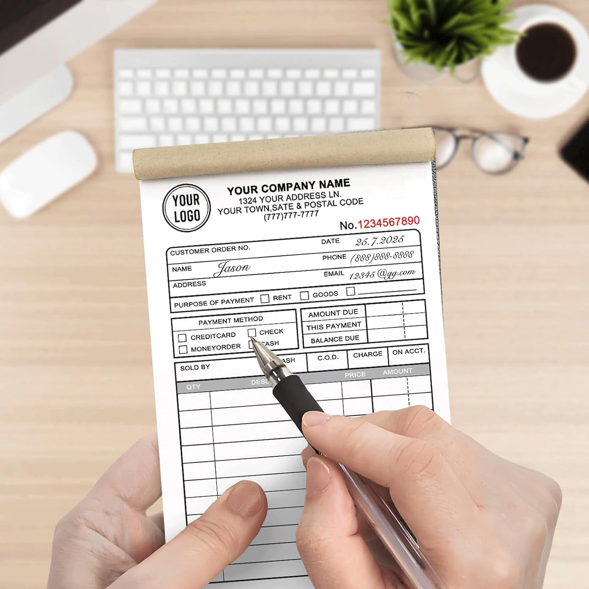 Custom Invoices Receipt Book for Small Business Personalized 2-Part Duplicate Carbonless Logo Receipt Books Sales Payment Forms with Company Name Address Phone Number 100 Sets5.5" x 8.5"