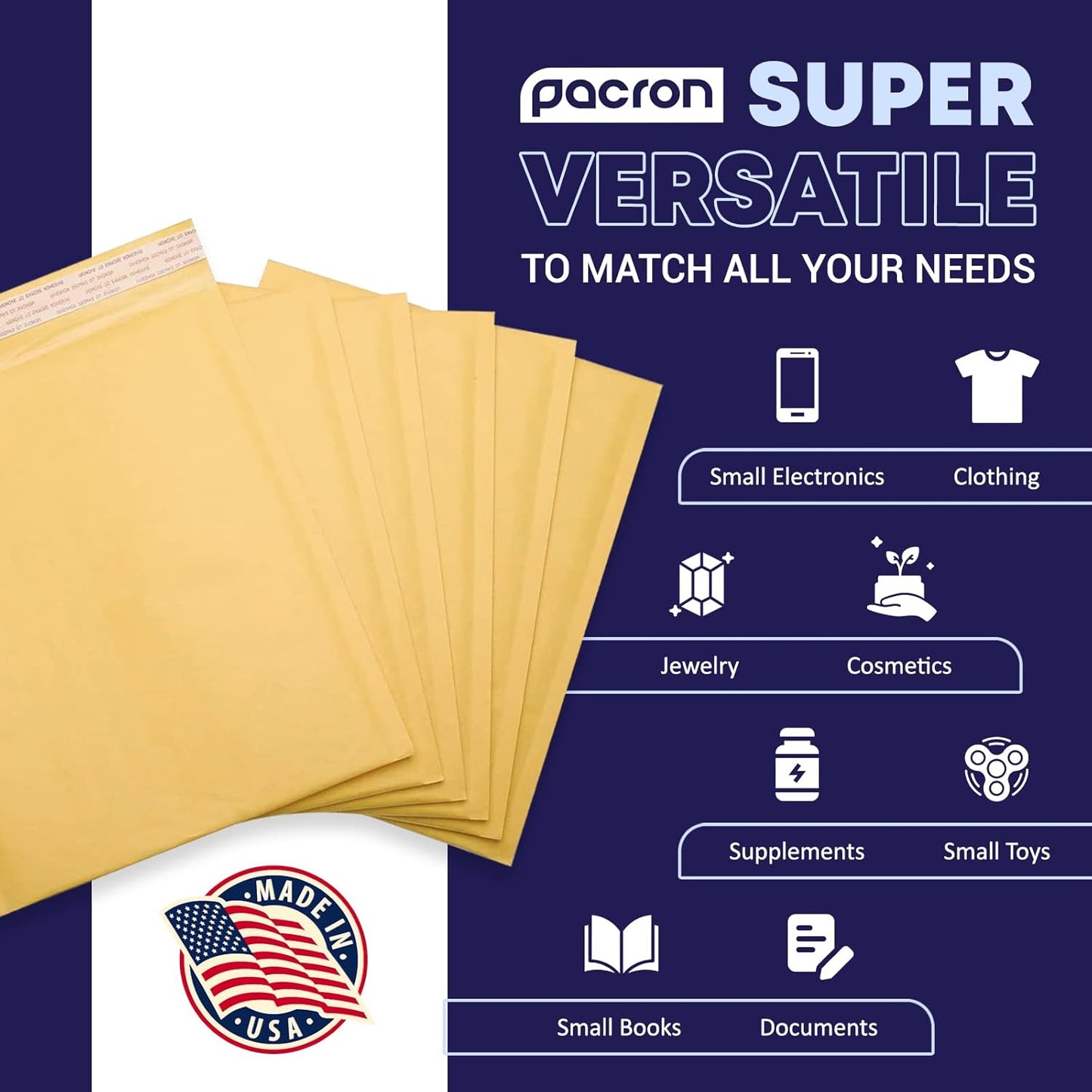 Kraft Bubble Mailers 100 Pack, 8.5 x 14.5 Inch Padded Shipping Envelopes, Yellow Mailing Envelopes for Documents & Packages, Durable & Lightweight, Made in USA