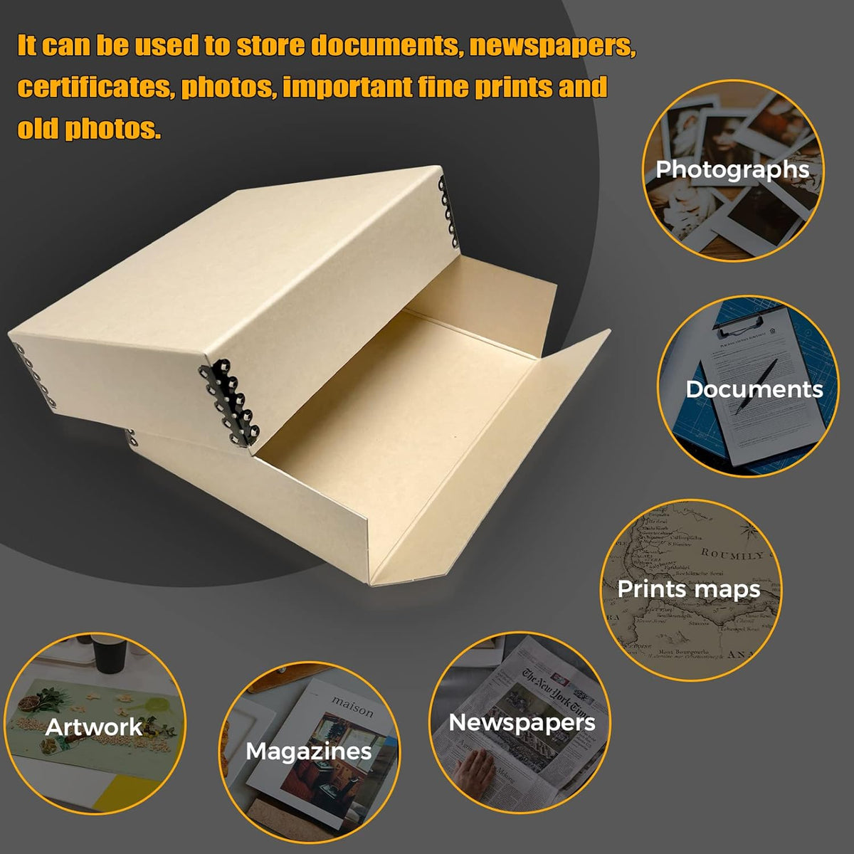 Golden State Art, Archival Storage Box, Acid-Free Drop Front Museum Box with Metal Edge for Storing Artwork Photos Documents Prints Arts and Crafts (Tan-8.5x11x3 Inches) Pack of 2